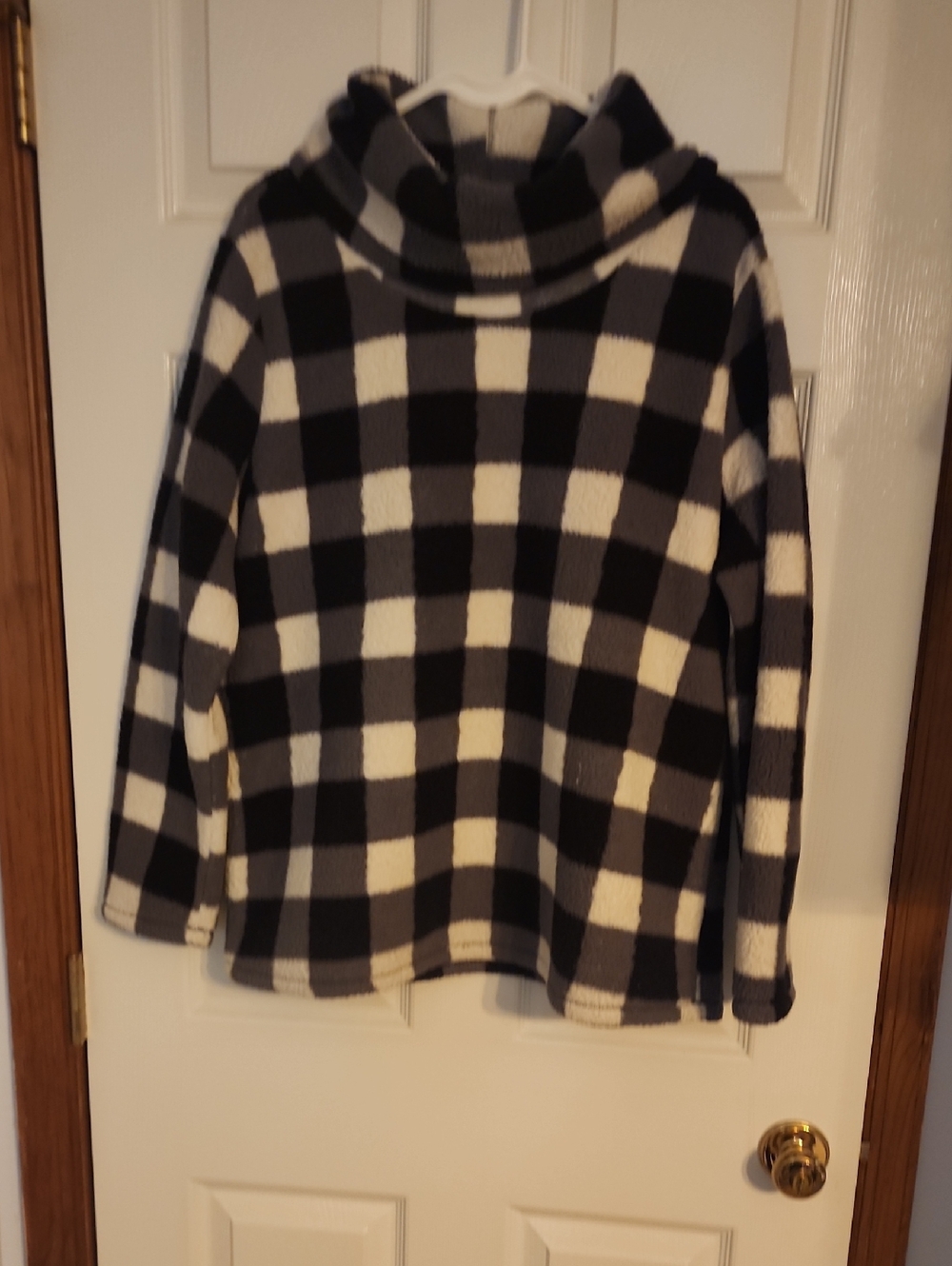 Style & Co. Black and White Buffalo Plaid Cowl Neck Sweater